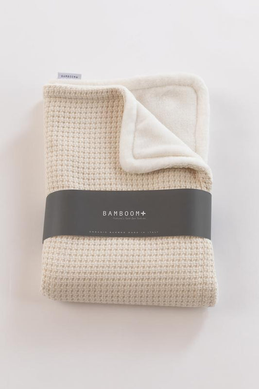 Coperta da culla per neonato double- face (bambù organico + tessuto peluche)